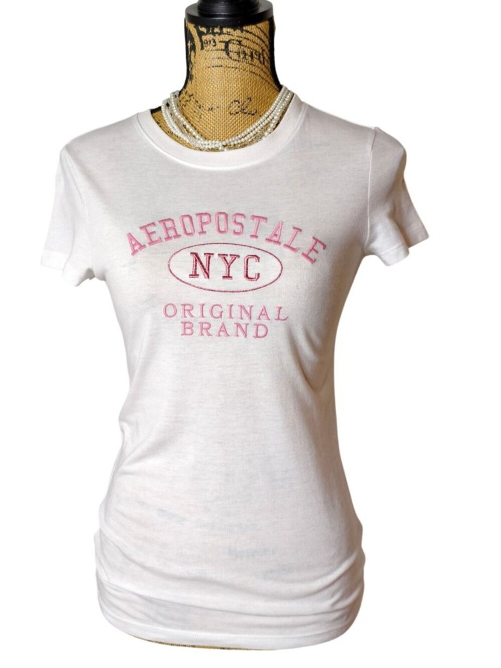 Aeropostale Womens S Baby Tee Pink NYC White Graphic Cotton Preppy Grunge
